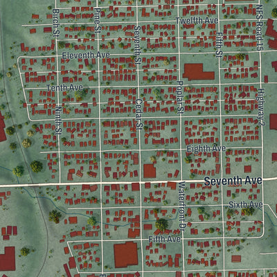 Close-up of the map of Two Harbors, Minnesota print showing street and building detail