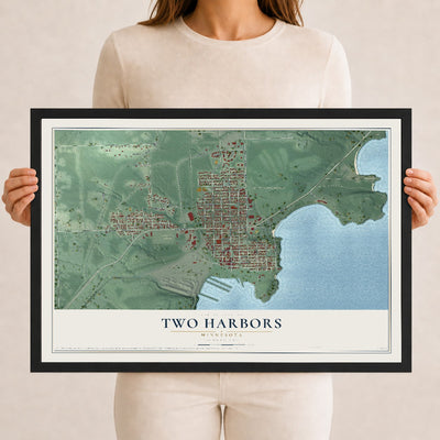 Map of Two Harbors, Minnesota, 12 x 18 inch print in a black wood frame