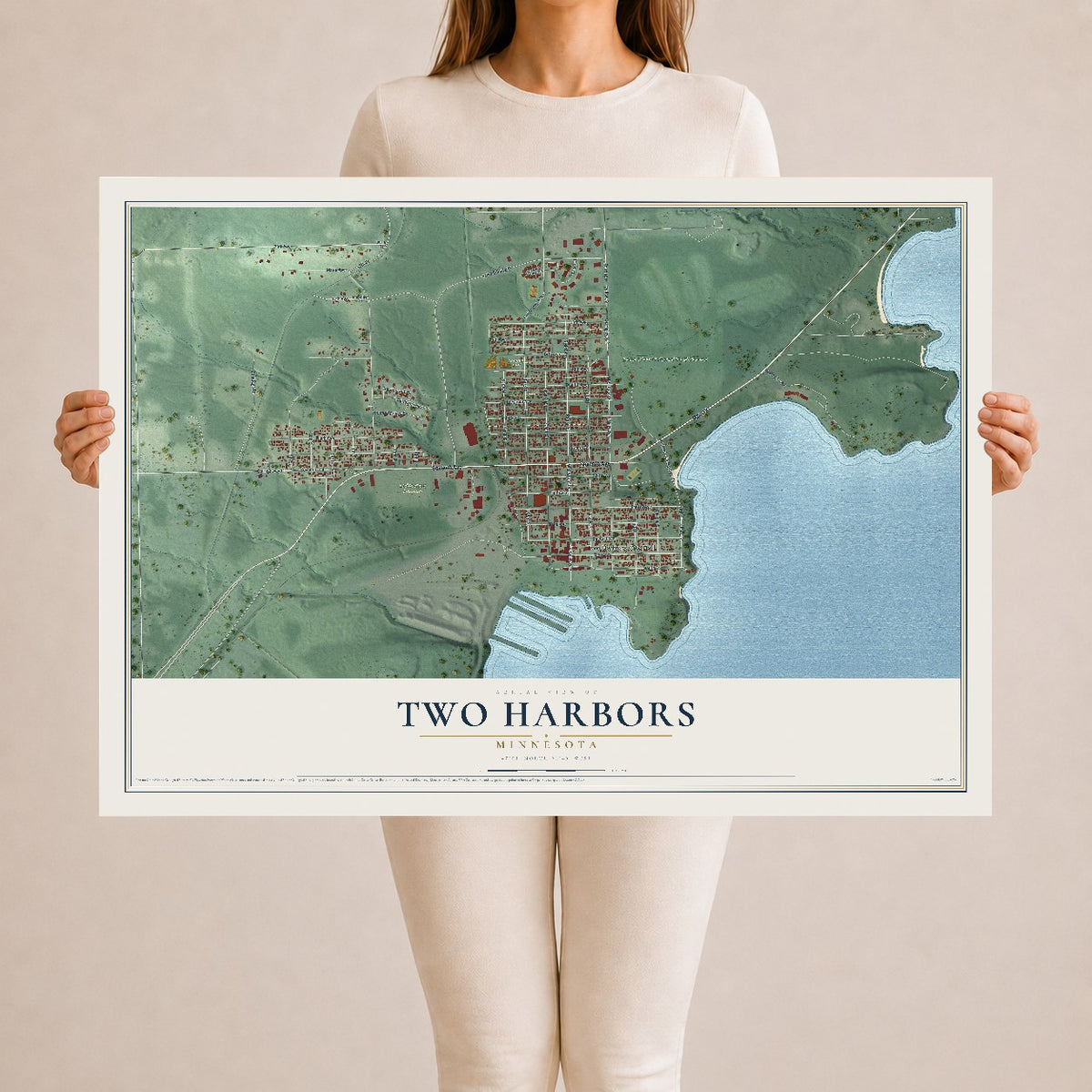 Map of Two Harbors, Minnesota, 24 x 36 inch unframed archival matte print