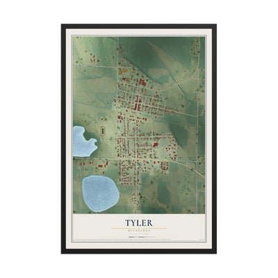 Map of Tyler, Minnesota, 12 x 18 inch print in a black wood frame