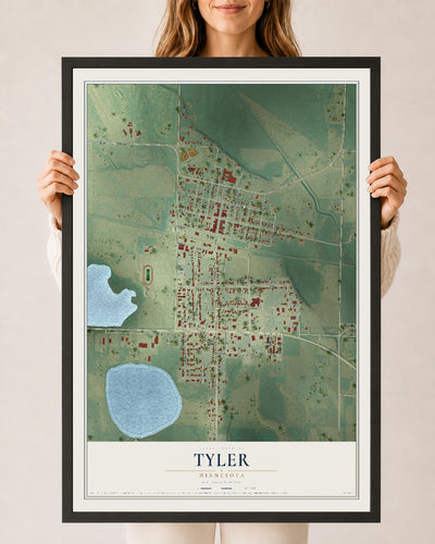Map of Tyler, Minnesota, 24 x 36 inch print in a black wood frame