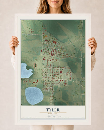 Map of Tyler, Minnesota, 24 x 36 inch print in a white wood frame