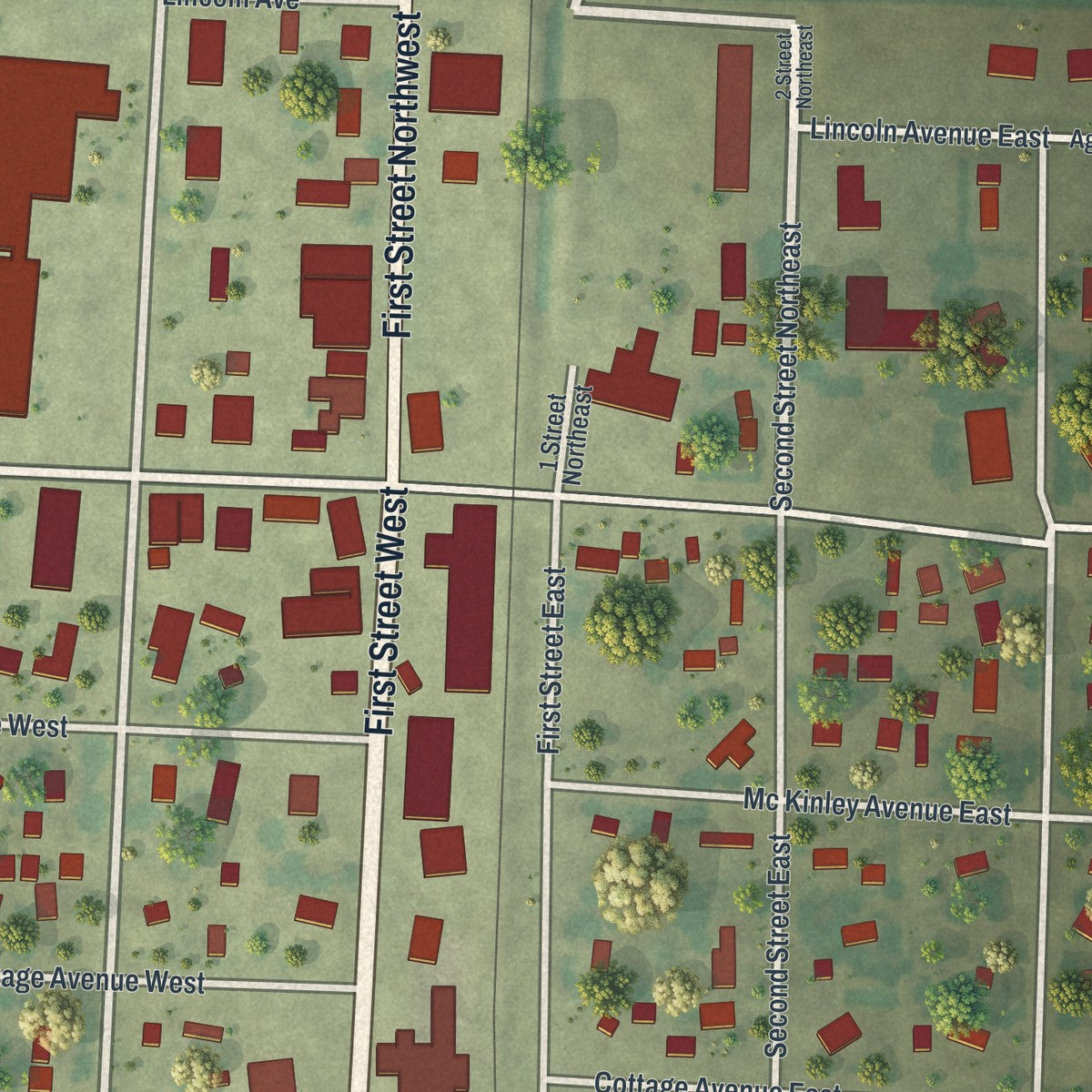 Close-up of the map of Ulen, Minnesota print showing street and building detail