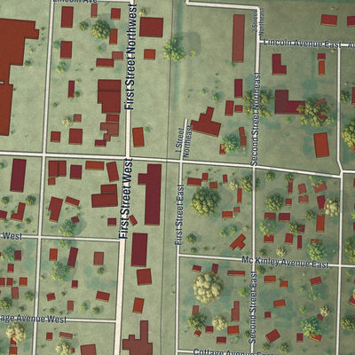 Close-up of the map of Ulen, Minnesota print showing street and building detail