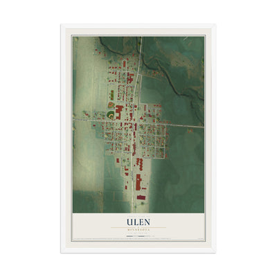 Map of Ulen, Minnesota, 12 x 18 inch print in a white wood frame