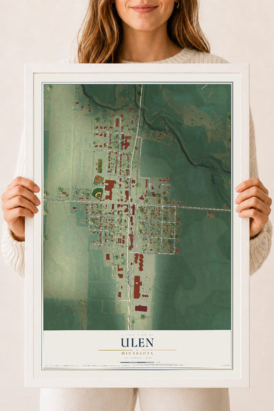 Map of Ulen, Minnesota, 18 x 24 inch print in a white wood frame