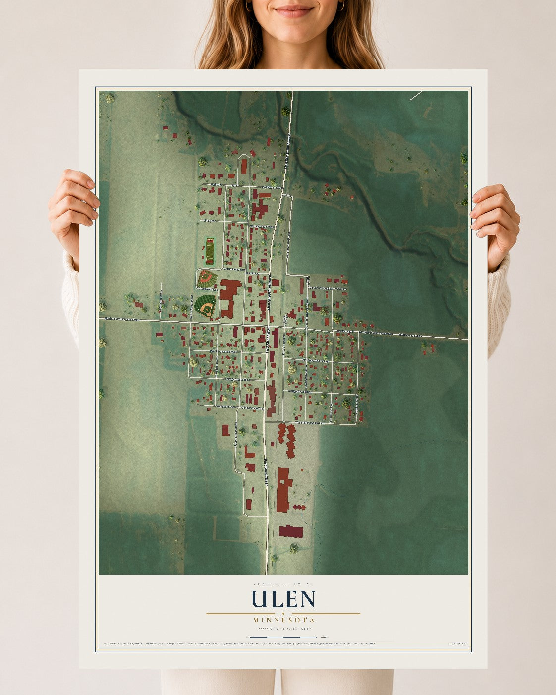 Map of Ulen, Minnesota, 24 x 36 inch unframed archival matte print