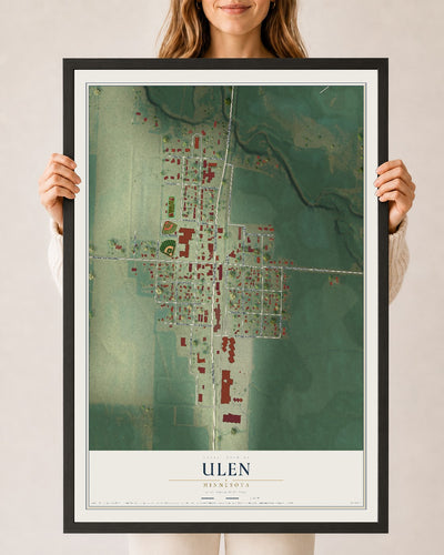Map of Ulen, Minnesota, 24 x 36 inch print in a black wood frame