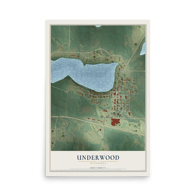 Map of Underwood, Minnesota, 12 x 18 inch unframed archival matte print