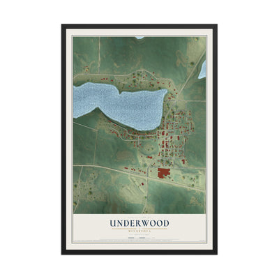 Map of Underwood, Minnesota, 12 x 18 inch print in a black wood frame