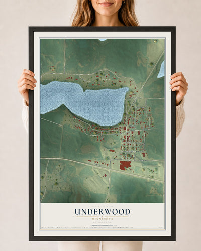 Map of Underwood, Minnesota, 24 x 36 inch print in a black wood frame