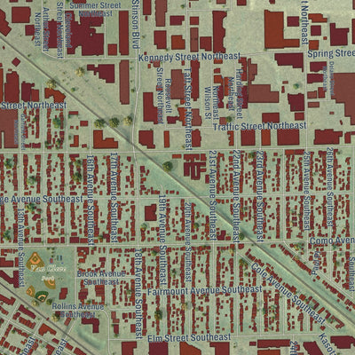 Close-up of the map of University, Minnesota print showing street and building detail