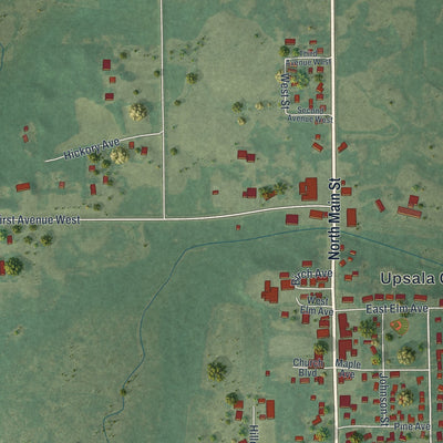 Close-up of the map of Upsala, Minnesota print showing street and building detail