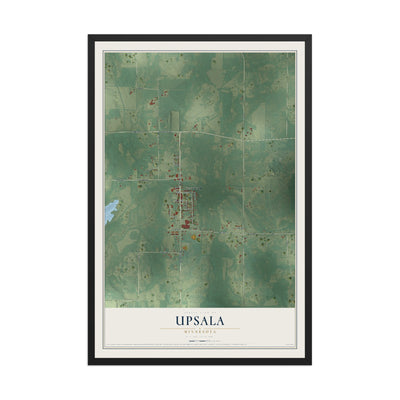 Map of Upsala, Minnesota, 12 x 18 inch print in a black wood frame