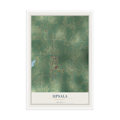 Map of Upsala, Minnesota, 12 x 18 inch print in a white wood frame