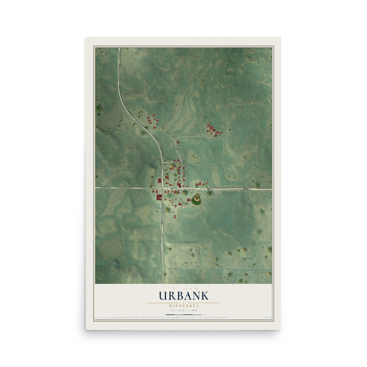 Map of Urbank, Minnesota, 12 x 18 inch unframed archival matte print