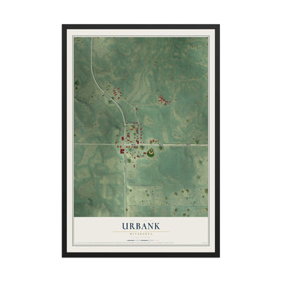 Map of Urbank, Minnesota, 12 x 18 inch print in a black wood frame