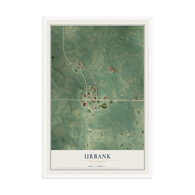 Map of Urbank, Minnesota, 12 x 18 inch print in a white wood frame