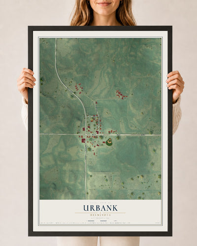 Map of Urbank, Minnesota, 24 x 36 inch print in a black wood frame