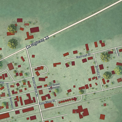 Close-up of the map of Utica, Minnesota print showing street and building detail