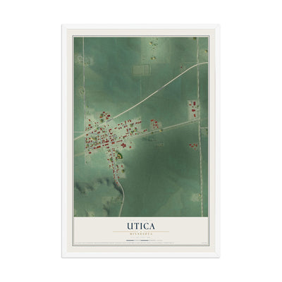 Map of Utica, Minnesota, 12 x 18 inch print in a white wood frame