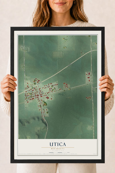 Map of Utica, Minnesota, 18 x 24 inch print in a black wood frame