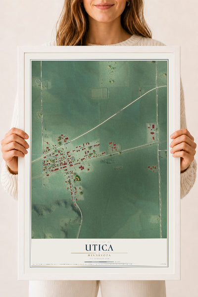 Map of Utica, Minnesota, 18 x 24 inch print in a white wood frame