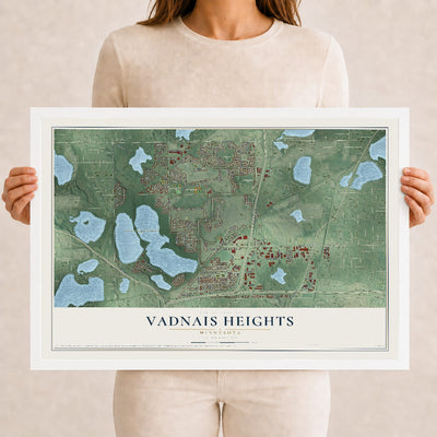 Map of Vadnais Heights, Minnesota, 12 x 18 inch print in a white wood frame