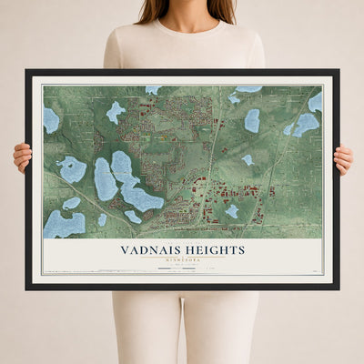 Map of Vadnais Heights, Minnesota, 24 x 36 inch print in a black wood frame
