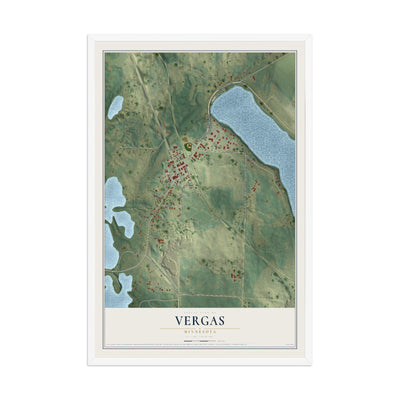 Map of Vergas, Minnesota, 12 x 18 inch print in a white wood frame
