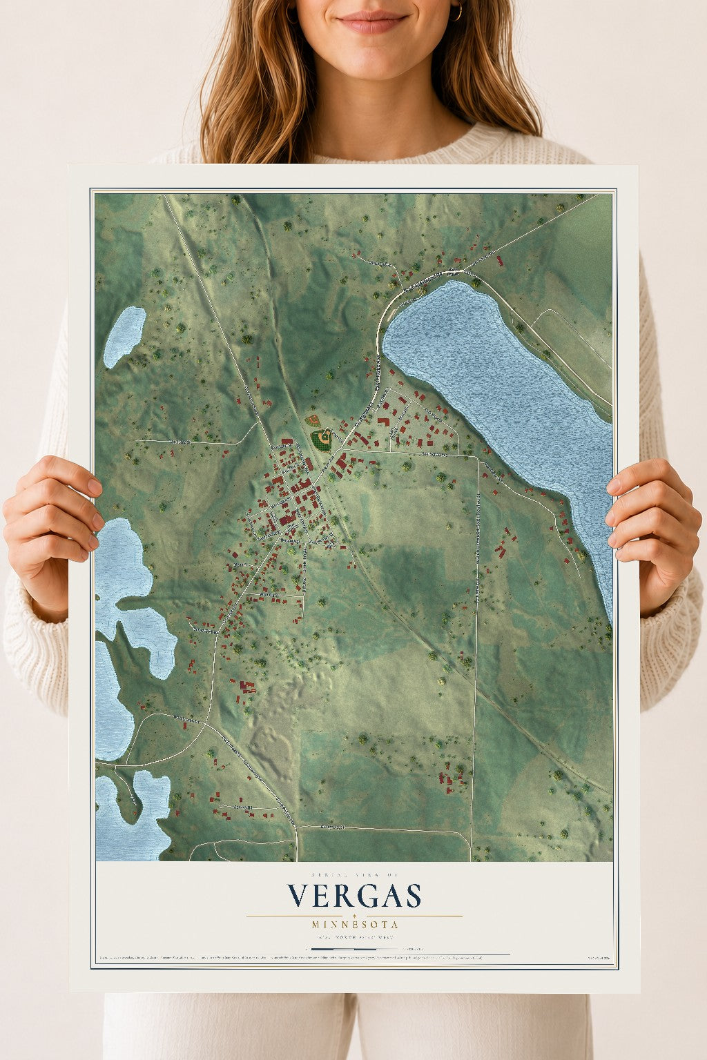 Map of Vergas, Minnesota, 18 x 24 inch unframed archival matte print