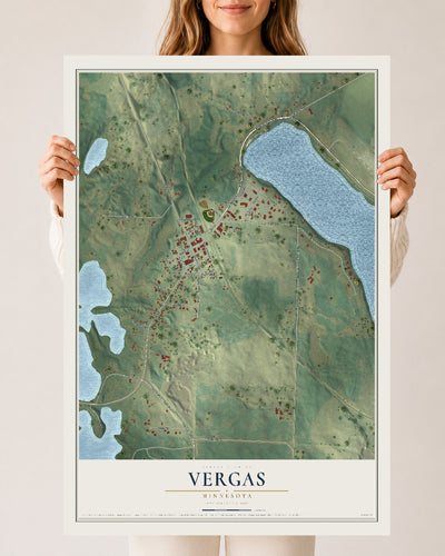 Map of Vergas, Minnesota, 24 x 36 inch unframed archival matte print