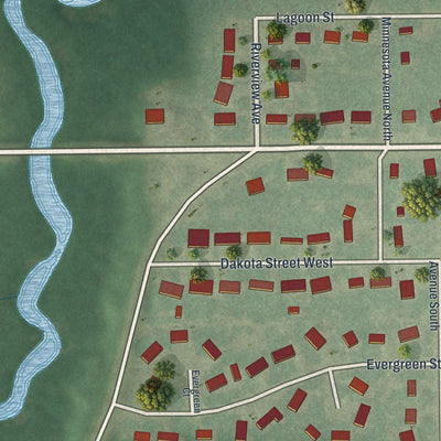 Second close-up of the map of Vermillion, Minnesota print showing more streets and buildings