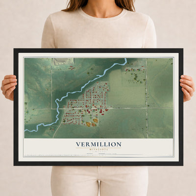Map of Vermillion, Minnesota, 12 x 18 inch print in a black wood frame