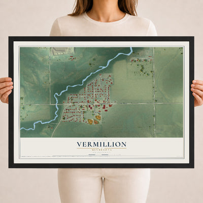 Map of Vermillion, Minnesota, 18 x 24 inch print in a black wood frame