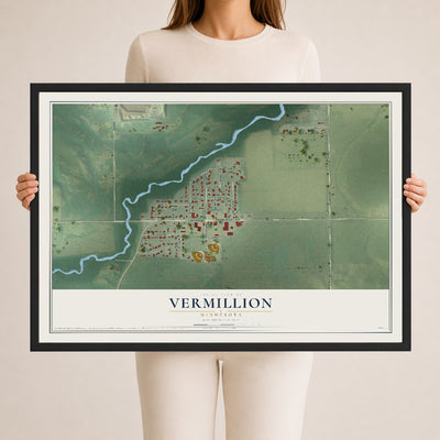 Map of Vermillion, Minnesota, 24 x 36 inch print in a black wood frame