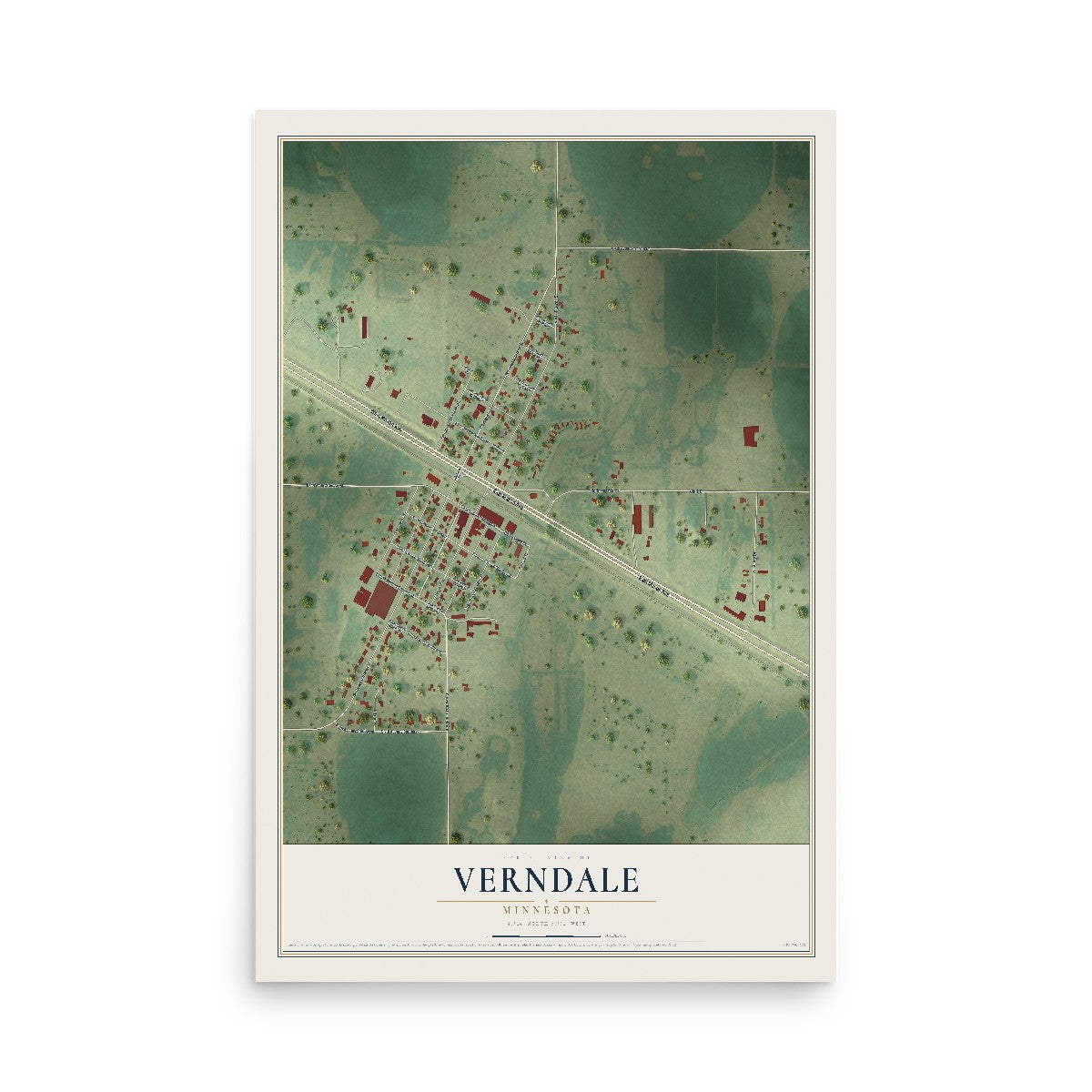 Map of Verndale, Minnesota, 12 x 18 inch unframed archival matte print