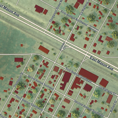 Close-up of the map of Verndale, Minnesota print showing street and building detail
