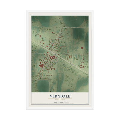 Map of Verndale, Minnesota, 12 x 18 inch print in a white wood frame