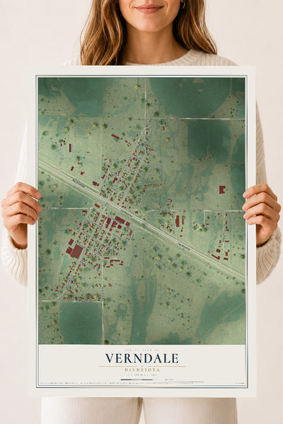 Map of Verndale, Minnesota, 18 x 24 inch unframed archival matte print
