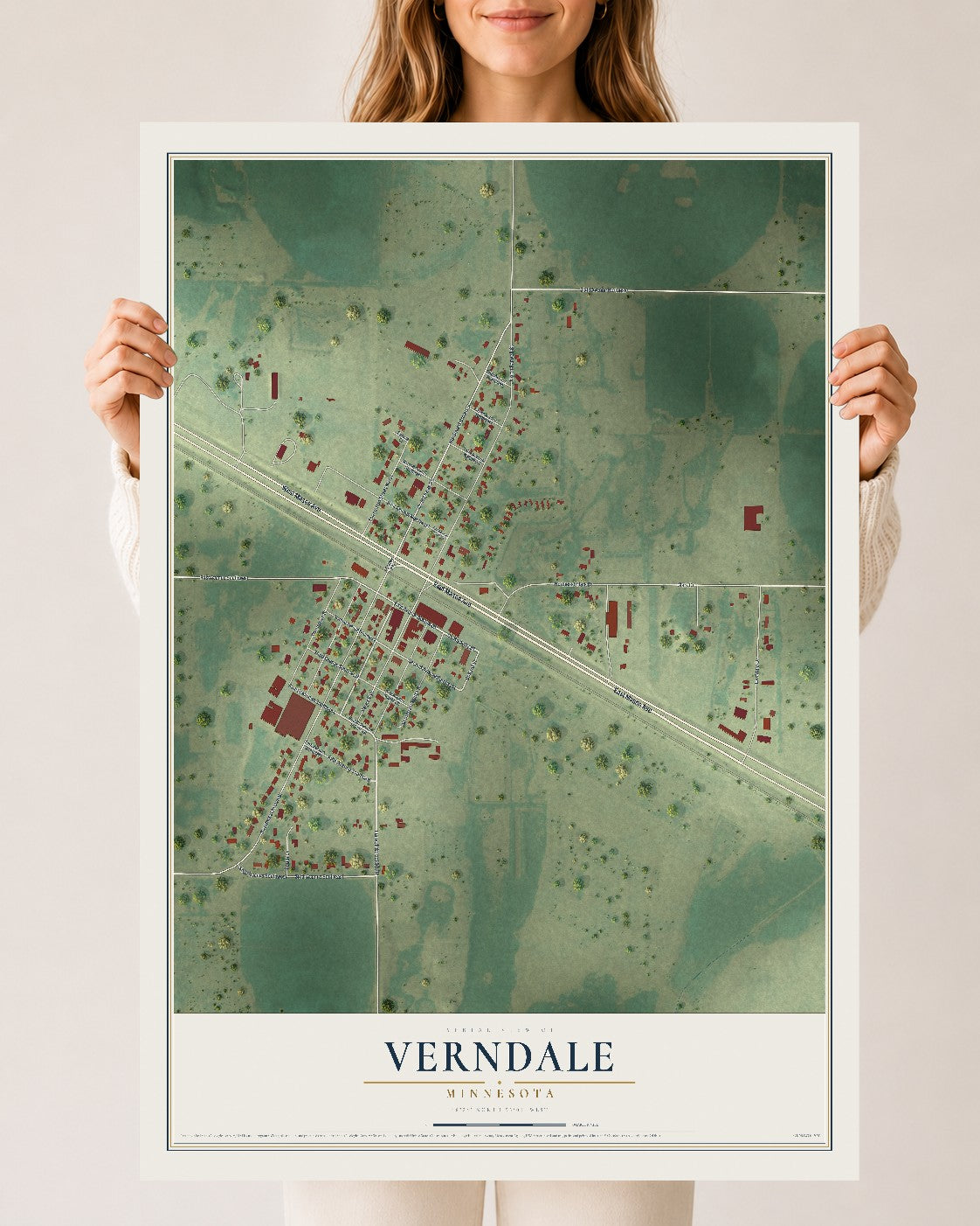 Map of Verndale, Minnesota, 24 x 36 inch unframed archival matte print