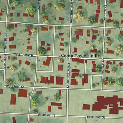 Close-up of the map of Vesta, Minnesota print showing street and building detail