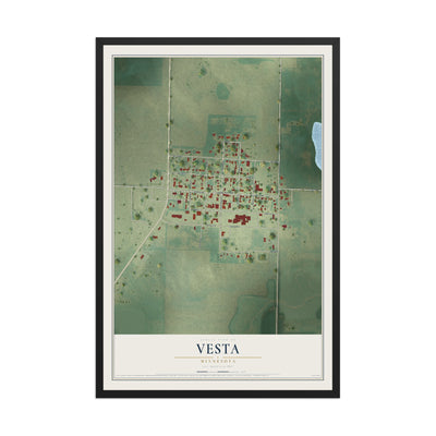 Map of Vesta, Minnesota, 12 x 18 inch print in a black wood frame