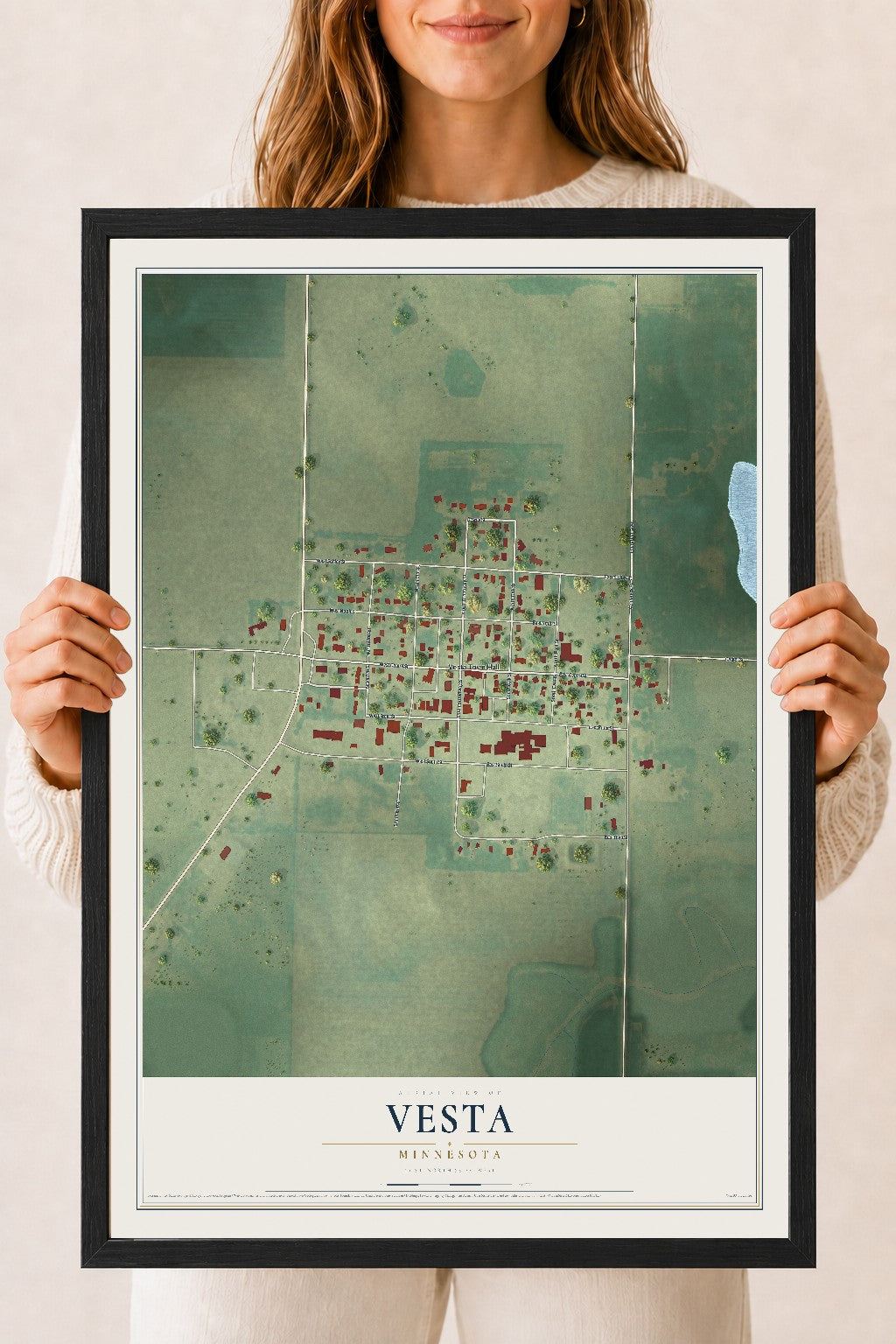 Map of Vesta, Minnesota, 18 x 24 inch print in a black wood frame