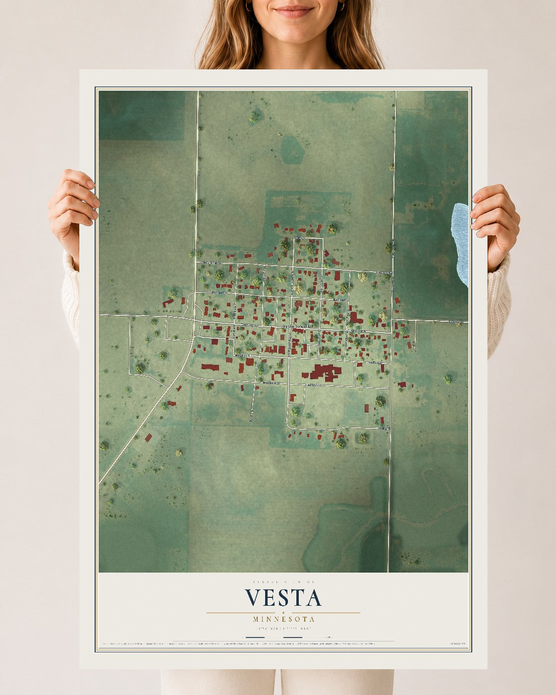Map of Vesta, Minnesota, 24 x 36 inch unframed archival matte print