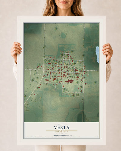 Map of Vesta, Minnesota, 24 x 36 inch print in a white wood frame