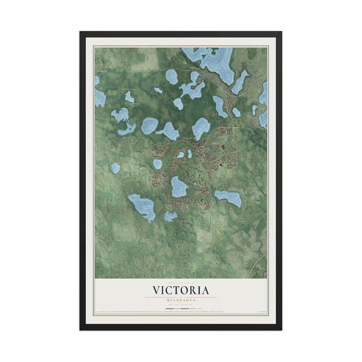 Map of Victoria, Minnesota, 12 x 18 inch print in a black wood frame