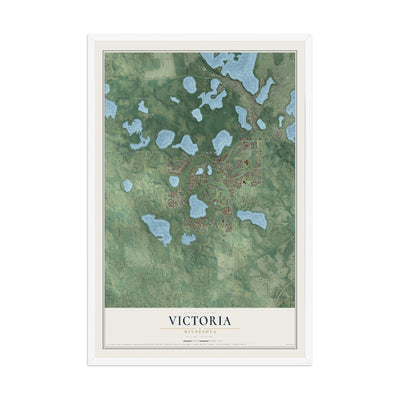 Map of Victoria, Minnesota, 12 x 18 inch print in a white wood frame