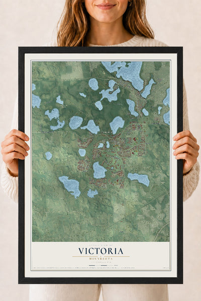 Map of Victoria, Minnesota, 18 x 24 inch print in a black wood frame