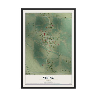 Map of Viking, Minnesota, 12 x 18 inch print in a black wood frame